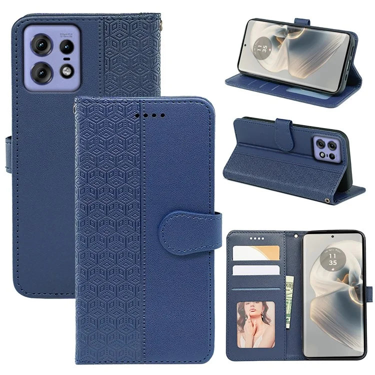 For Motorola Edge 50 Pro 5G Case Cubic Grid Leather Wallet Phone Cover