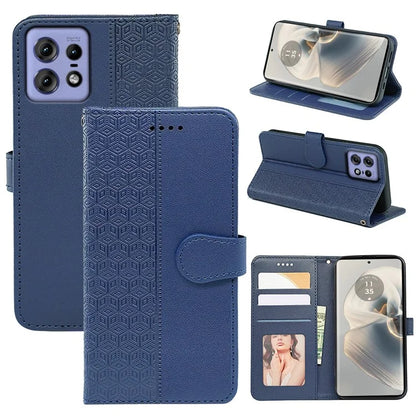 For Motorola Edge 50 Pro 5G Case Cubic Grid Leather Wallet Phone Cover
