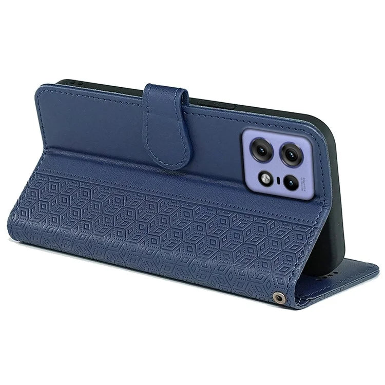 For Motorola Edge 50 Pro 5G Case Cubic Grid Leather Wallet Phone Cover