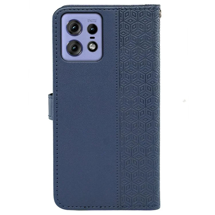 For Motorola Edge 50 Pro 5G Case Cubic Grid Leather Wallet Phone Cover