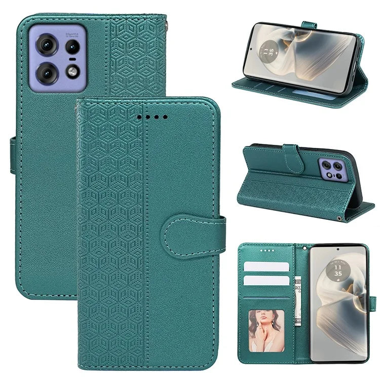 For Motorola Edge 50 Pro 5G Case Cubic Grid Leather Wallet Phone Cover