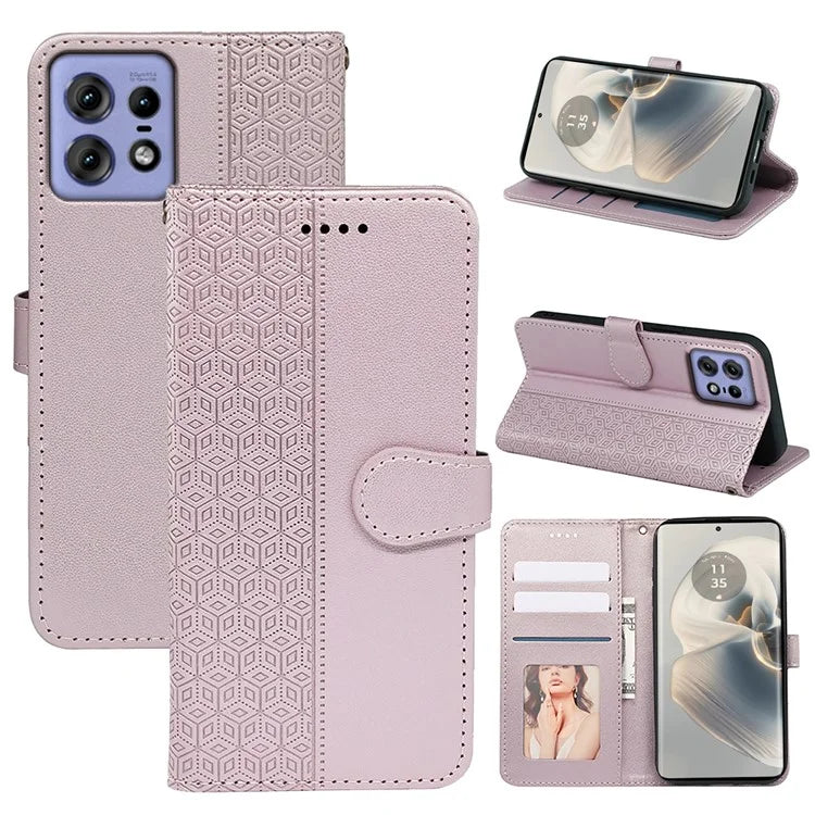 For Motorola Edge 50 Pro 5G Case Cubic Grid Leather Wallet Phone Cover