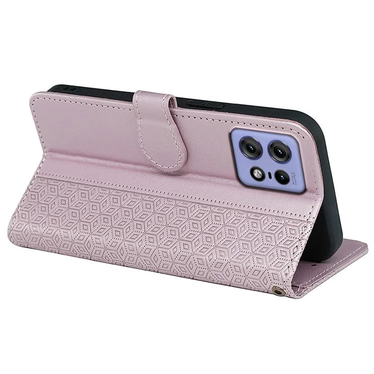 For Motorola Edge 50 Pro 5G Case Cubic Grid Leather Wallet Phone Cover