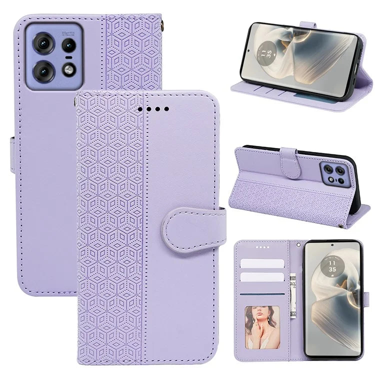 For Motorola Edge 50 Pro 5G Case Cubic Grid Leather Wallet Phone Cover