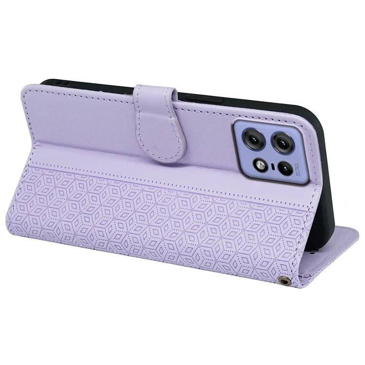 For Motorola Edge 50 Pro 5G Case Cubic Grid Leather Wallet Phone Cover