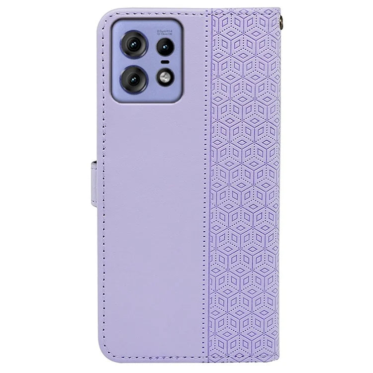 For Motorola Edge 50 Pro 5G Case Cubic Grid Leather Wallet Phone Cover