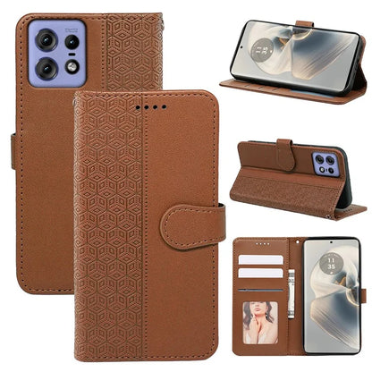 For Motorola Edge 50 Pro 5G Case Cubic Grid Leather Wallet Phone Cover