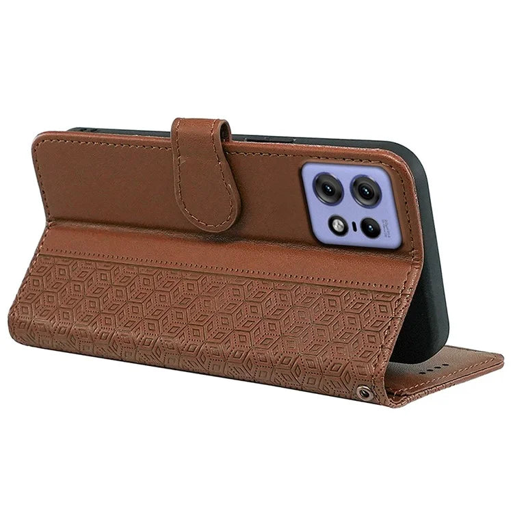 For Motorola Edge 50 Pro 5G Case Cubic Grid Leather Wallet Phone Cover