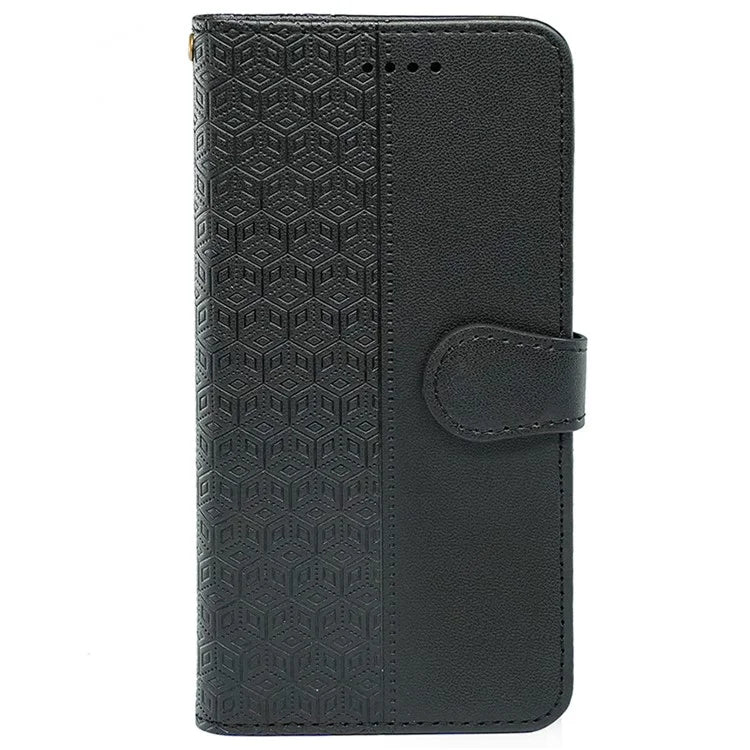 For iPhone 16 Pro Case Cubic Grid Flip Wallet Leather Phone Cover