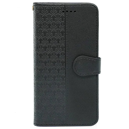 For iPhone 16 Pro Case Cubic Grid Flip Wallet Leather Phone Cover