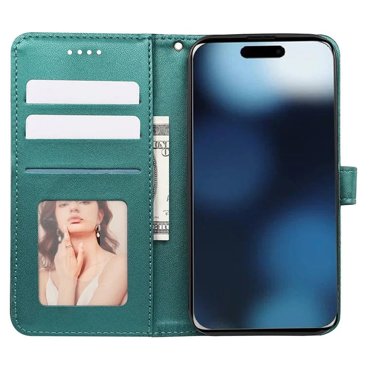 For iPhone 16 Pro Case Cubic Grid Flip Wallet Leather Phone Cover