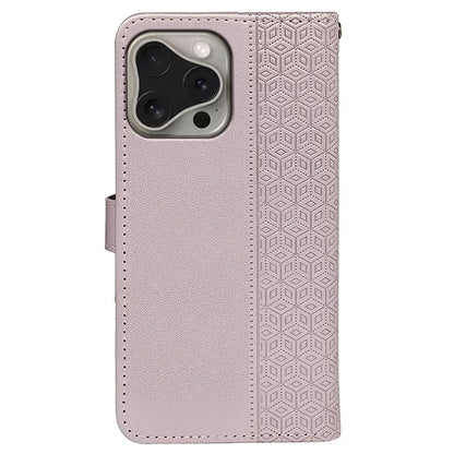 For iPhone 16 Pro Case Cubic Grid Flip Wallet Leather Phone Cover