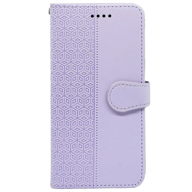 For iPhone 16 Pro Case Cubic Grid Flip Wallet Leather Phone Cover