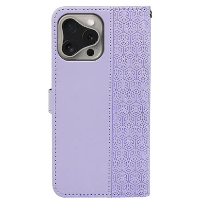 For iPhone 16 Pro Case Cubic Grid Flip Wallet Leather Phone Cover