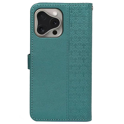 For iPhone 16 Pro Max Case Cubic Grid Imprinted Leather Phone Cover with Wallet