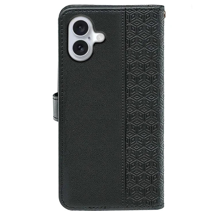 For iPhone 16 Plus Case Cubic Grid Leather Phone Cover with Viewing Stand