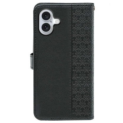 For iPhone 16 Plus Case Cubic Grid Leather Phone Cover with Viewing Stand