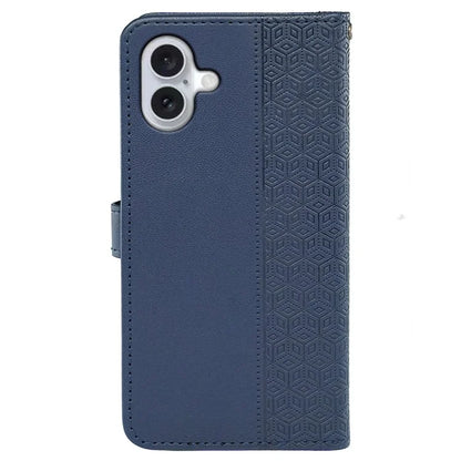For iPhone 16 Plus Case Cubic Grid Leather Phone Cover with Viewing Stand