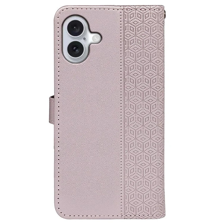 For iPhone 16 Plus Case Cubic Grid Leather Phone Cover with Viewing Stand