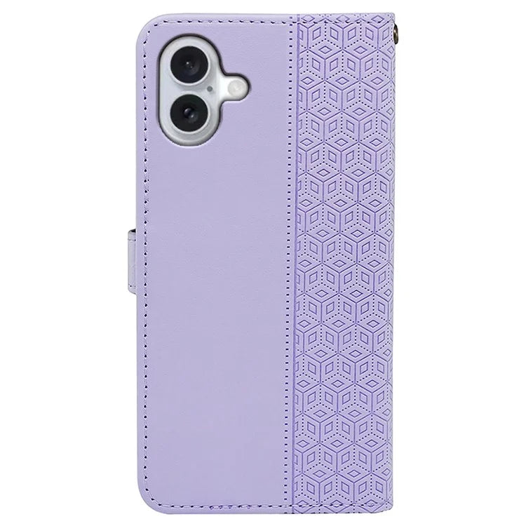For iPhone 16 Plus Case Cubic Grid Leather Phone Cover with Viewing Stand