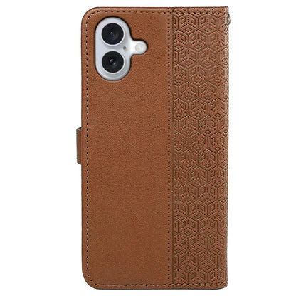 For iPhone 16 Plus Case Cubic Grid Leather Phone Cover with Viewing Stand