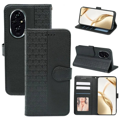 For Honor 200 Pro 5G Stand Case Cubic Grid Imprinted PU Leather Wallet Phone Cover