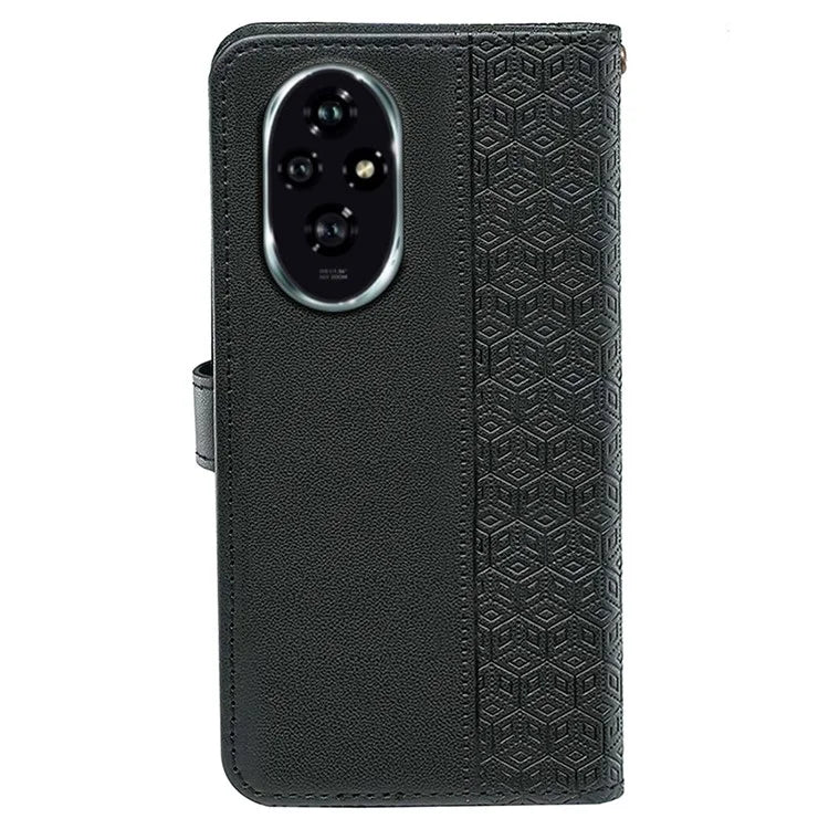 For Honor 200 Pro 5G Stand Case Cubic Grid Imprinted PU Leather Wallet Phone Cover