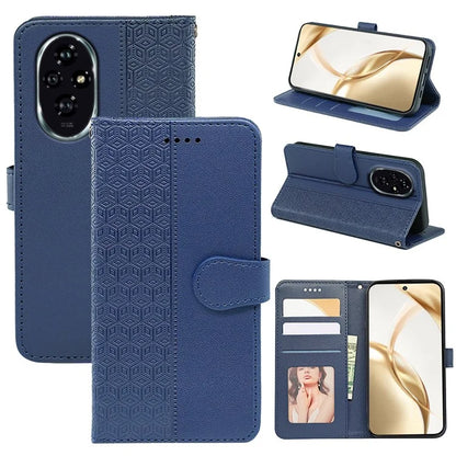 For Honor 200 Pro 5G Stand Case Cubic Grid Imprinted PU Leather Wallet Phone Cover