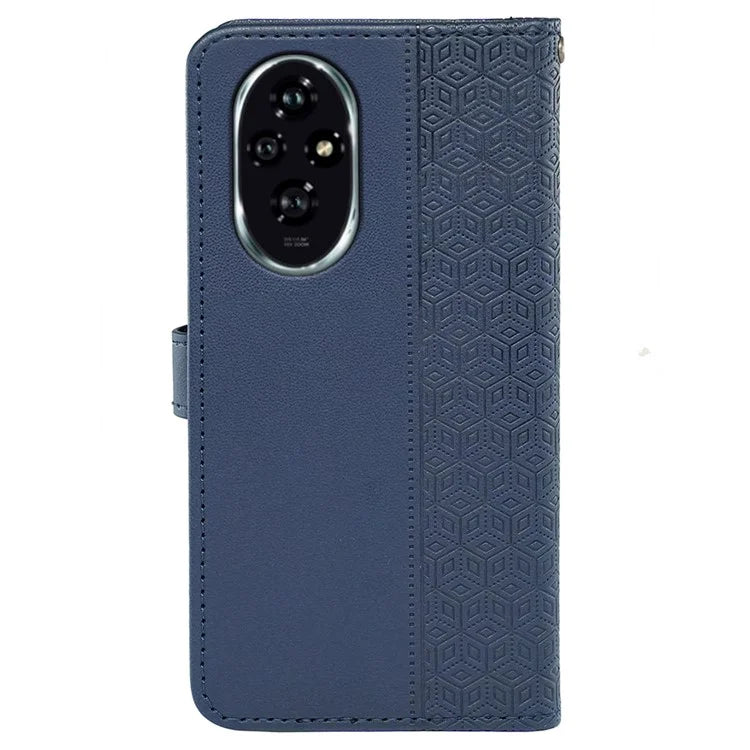 For Honor 200 Pro 5G Stand Case Cubic Grid Imprinted PU Leather Wallet Phone Cover