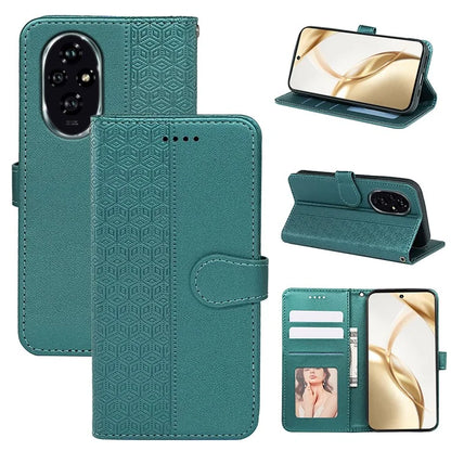 For Honor 200 Pro 5G Stand Case Cubic Grid Imprinted PU Leather Wallet Phone Cover