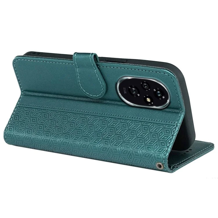 For Honor 200 Pro 5G Stand Case Cubic Grid Imprinted PU Leather Wallet Phone Cover