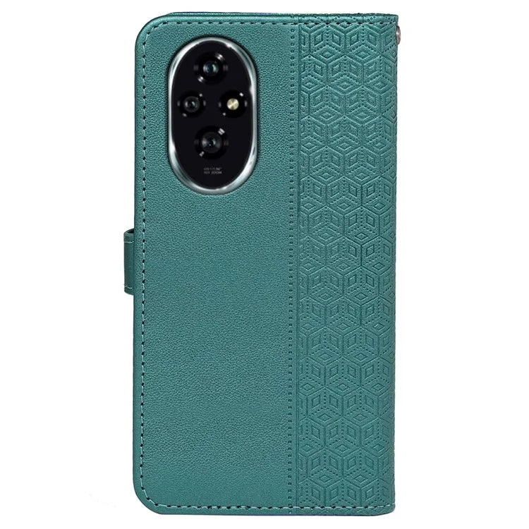 For Honor 200 Pro 5G Stand Case Cubic Grid Imprinted PU Leather Wallet Phone Cover