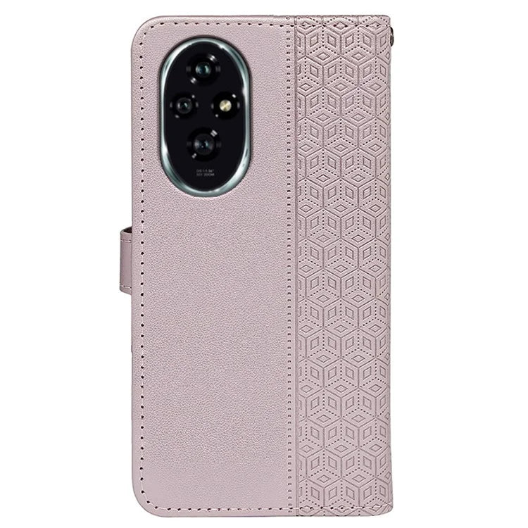 For Honor 200 Pro 5G Stand Case Cubic Grid Imprinted PU Leather Wallet Phone Cover