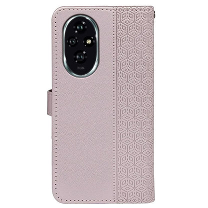 For Honor 200 Pro 5G Stand Case Cubic Grid Imprinted PU Leather Wallet Phone Cover