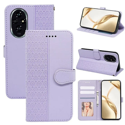 For Honor 200 Pro 5G Stand Case Cubic Grid Imprinted PU Leather Wallet Phone Cover