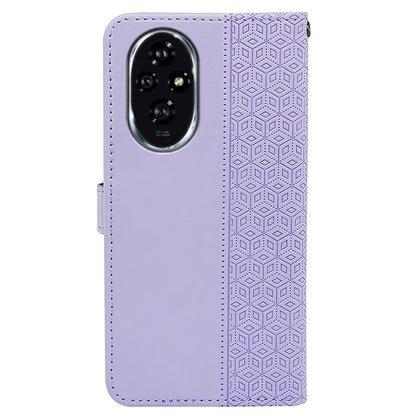 For Honor 200 Pro 5G Stand Case Cubic Grid Imprinted PU Leather Wallet Phone Cover