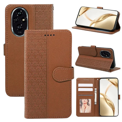 For Honor 200 Pro 5G Stand Case Cubic Grid Imprinted PU Leather Wallet Phone Cover