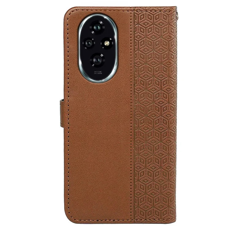 For Honor 200 Pro 5G Stand Case Cubic Grid Imprinted PU Leather Wallet Phone Cover
