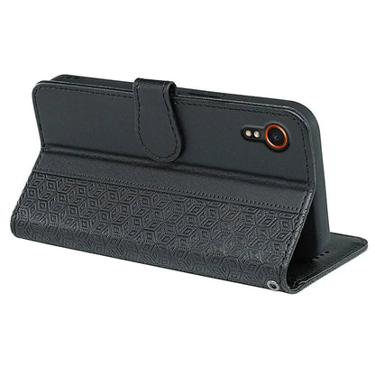 For Samsung Galaxy Xcover7 Case Wallet Leather Flip Phone Cover Cubic Grid Imprinted
