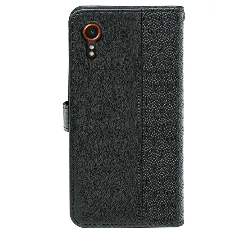 For Samsung Galaxy Xcover7 Case Wallet Leather Flip Phone Cover Cubic Grid Imprinted