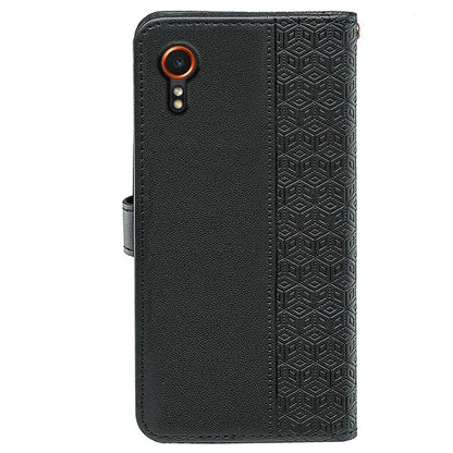 For Samsung Galaxy Xcover7 Case Wallet Leather Flip Phone Cover Cubic Grid Imprinted