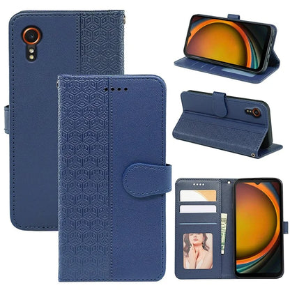 For Samsung Galaxy Xcover7 Case Wallet Leather Flip Phone Cover Cubic Grid Imprinted