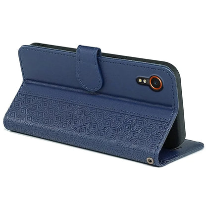 For Samsung Galaxy Xcover7 Case Wallet Leather Flip Phone Cover Cubic Grid Imprinted