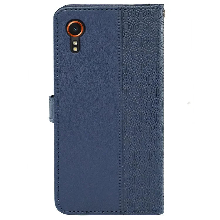 For Samsung Galaxy Xcover7 Case Wallet Leather Flip Phone Cover Cubic Grid Imprinted