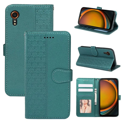 For Samsung Galaxy Xcover7 Case Wallet Leather Flip Phone Cover Cubic Grid Imprinted