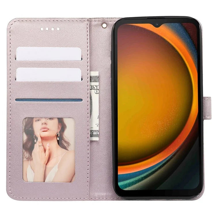 For Samsung Galaxy Xcover7 Case Wallet Leather Flip Phone Cover Cubic Grid Imprinted
