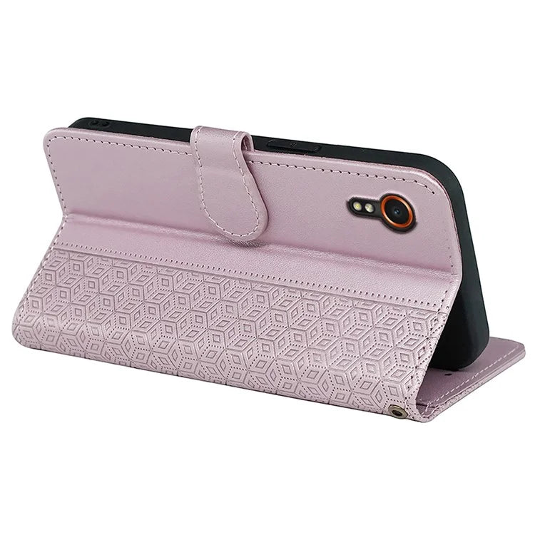 For Samsung Galaxy Xcover7 Case Wallet Leather Flip Phone Cover Cubic Grid Imprinted