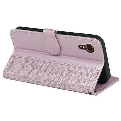 For Samsung Galaxy Xcover7 Case Wallet Leather Flip Phone Cover Cubic Grid Imprinted