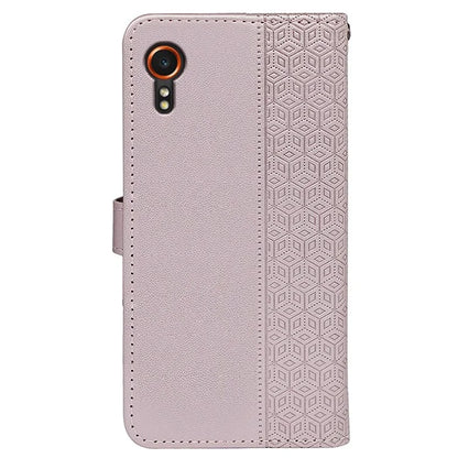 For Samsung Galaxy Xcover7 Case Wallet Leather Flip Phone Cover Cubic Grid Imprinted