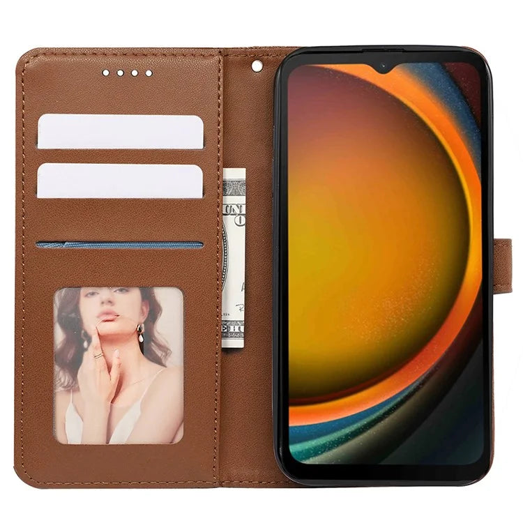 For Samsung Galaxy Xcover7 Case Wallet Leather Flip Phone Cover Cubic Grid Imprinted